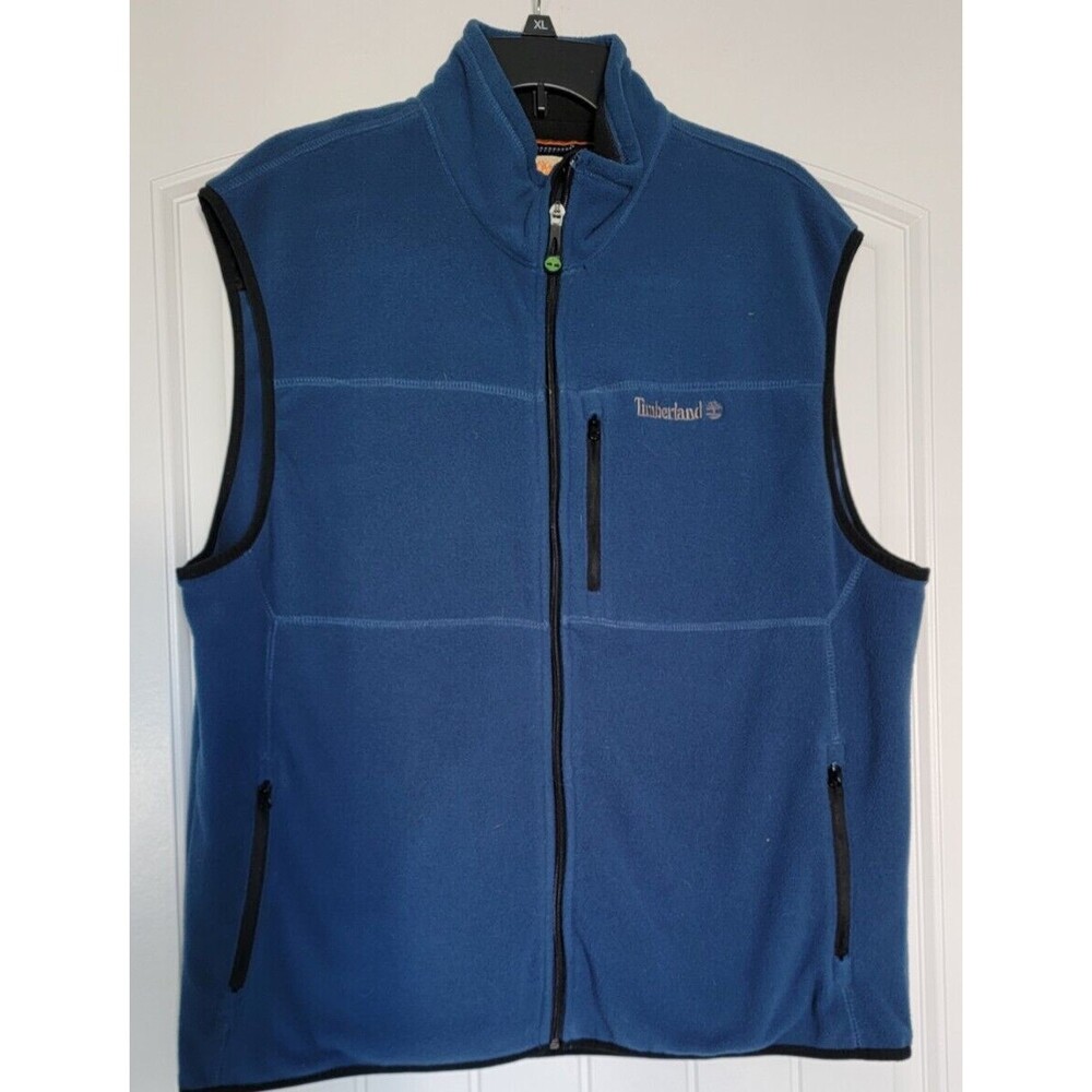 Timberland Mens Blue Fleece Zip up Vest w Logo & 3 Pockets  XL